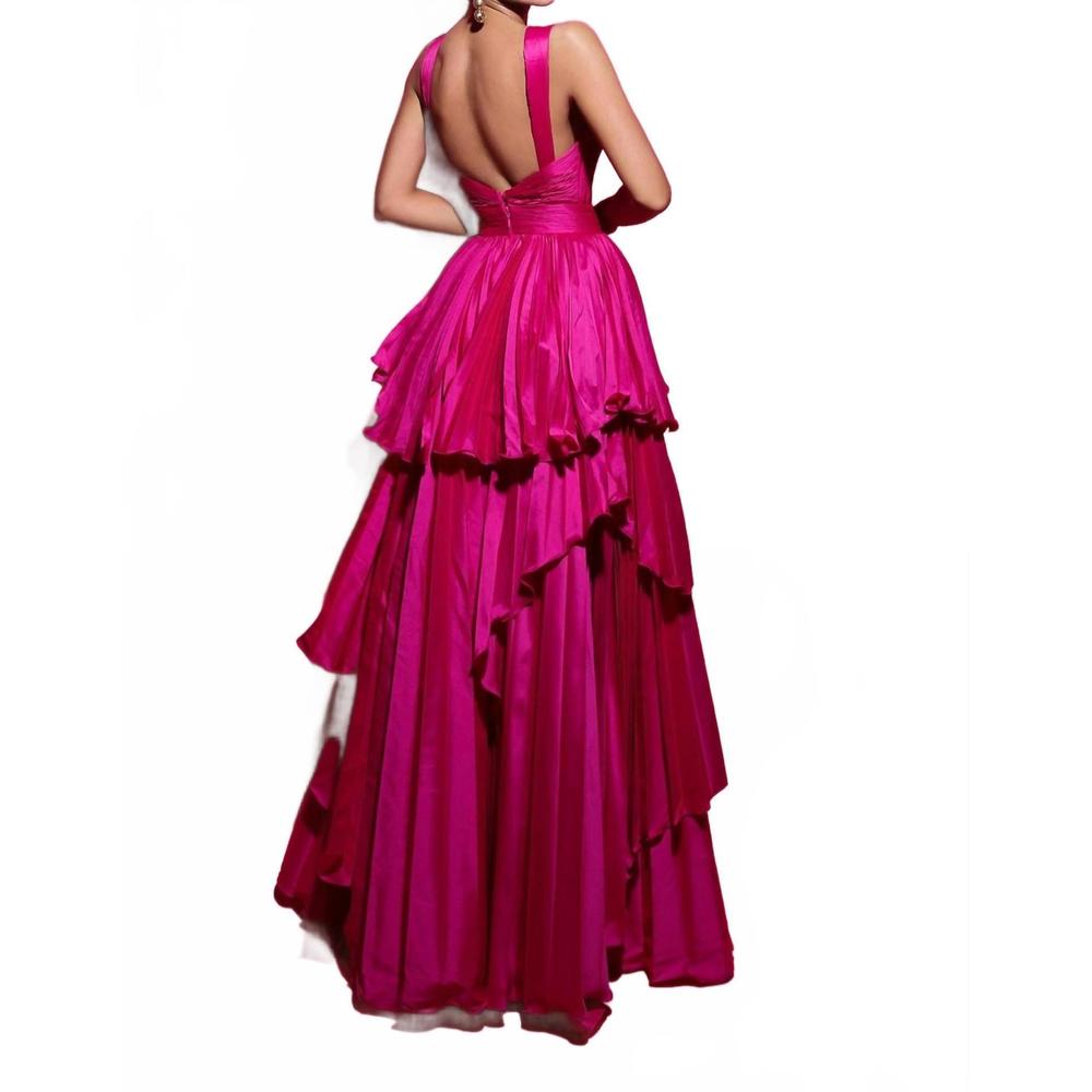 NEW TARIK EDIZ women's sleeveless illusion neck greenmillian gown in orchid - Picture 2 of 2